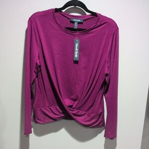 ModCloth Twist-Front Long Sleeve Top — Fuchsia